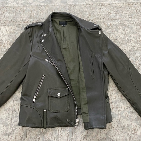 Theory Dalayan Leather Motorcycle Biker Jacket - Picture 9 of 16